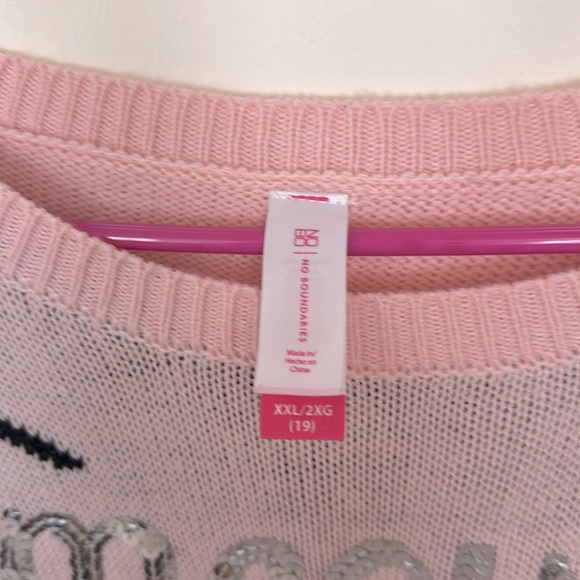 Juniors Christmas Cat Sweater Light Pink XXL (2XG) 19 Sequins & Pom Poms - Picture 4 of 8